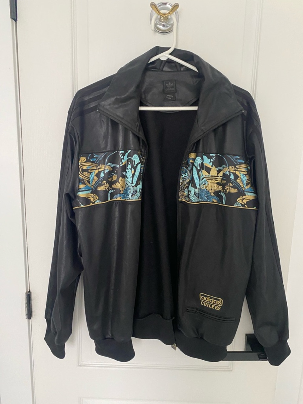 adidas Black Jacket with Blue and Gold Graphic Panels